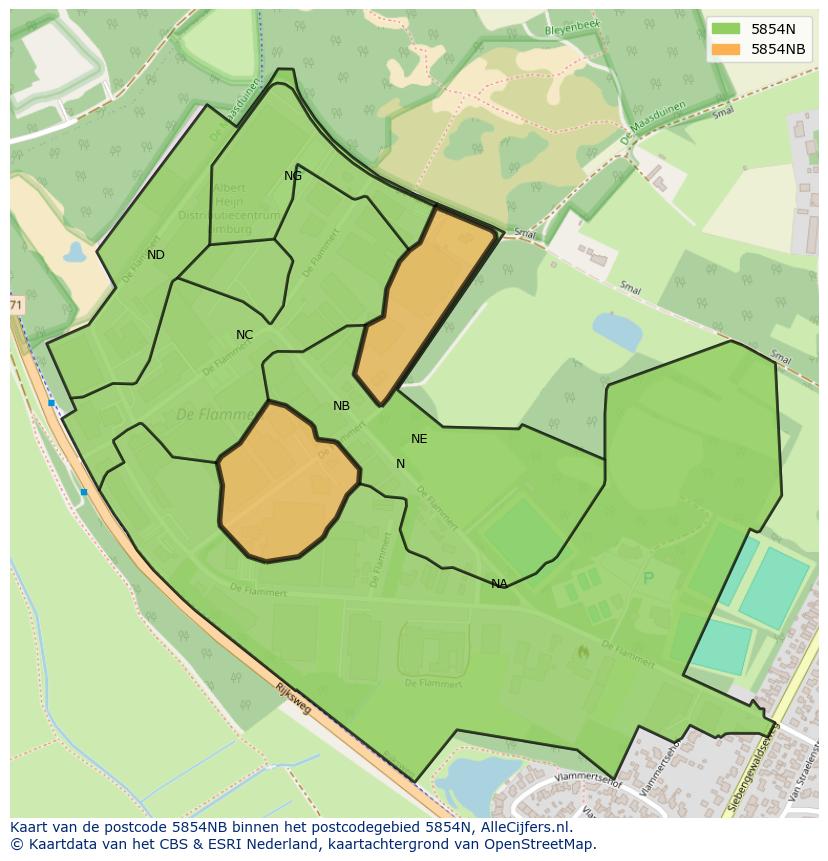 Afbeelding van het postcodegebied 5854 NB op de kaart.