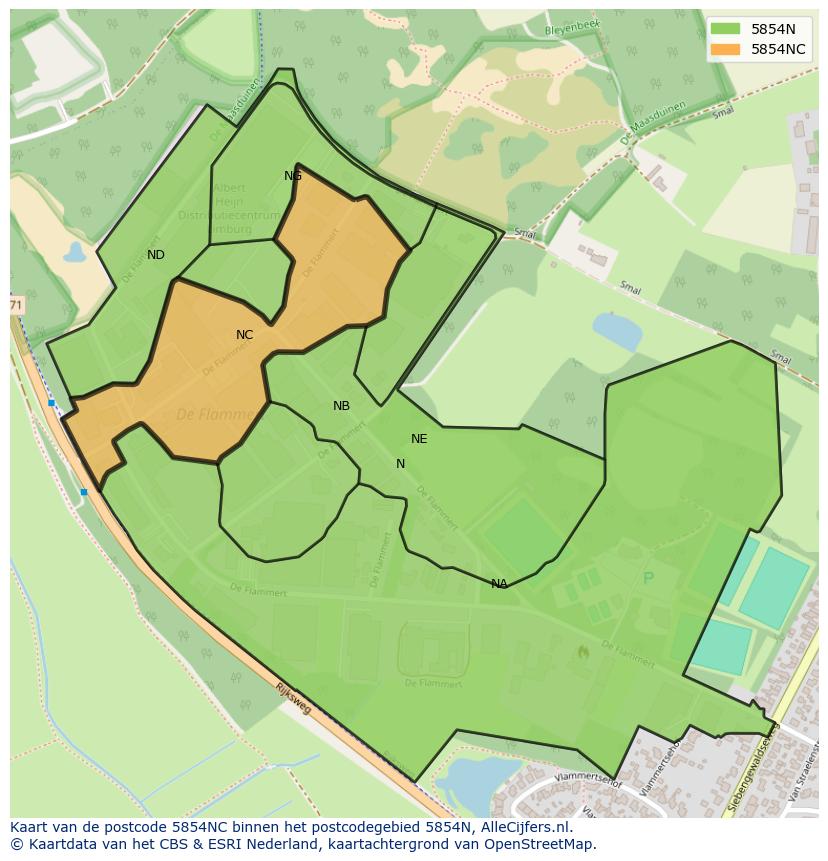 Afbeelding van het postcodegebied 5854 NC op de kaart.