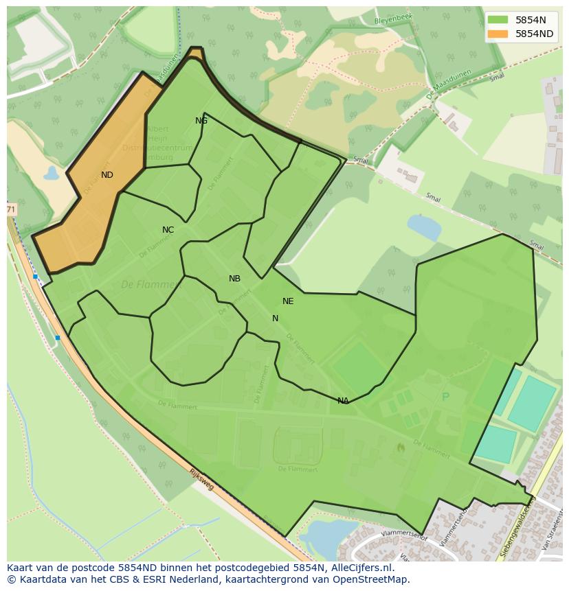 Afbeelding van het postcodegebied 5854 ND op de kaart.