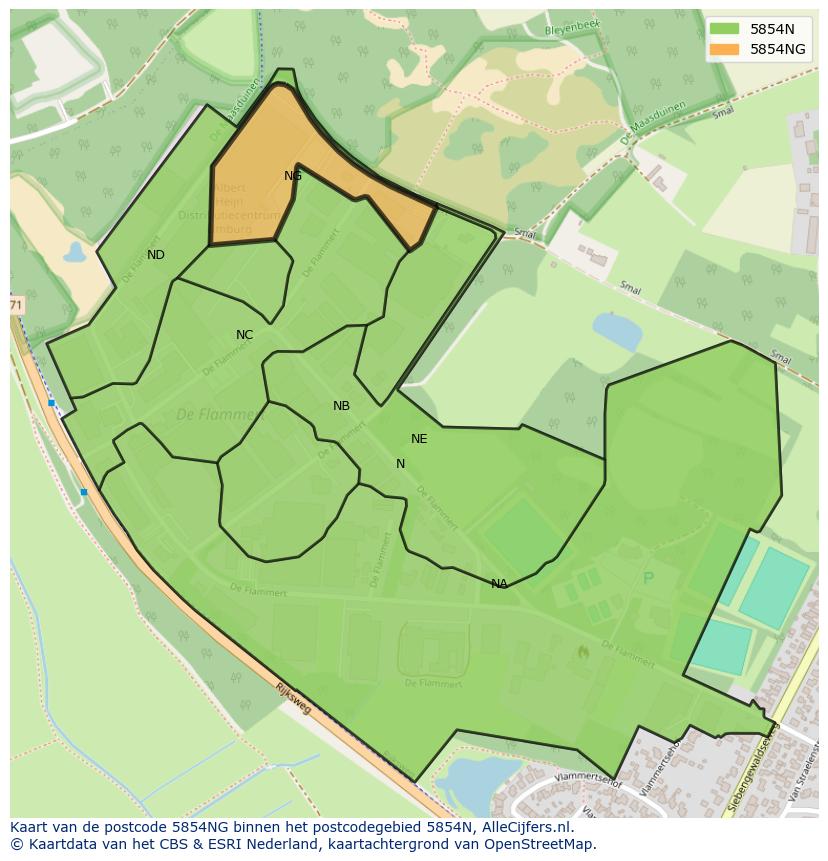Afbeelding van het postcodegebied 5854 NG op de kaart.