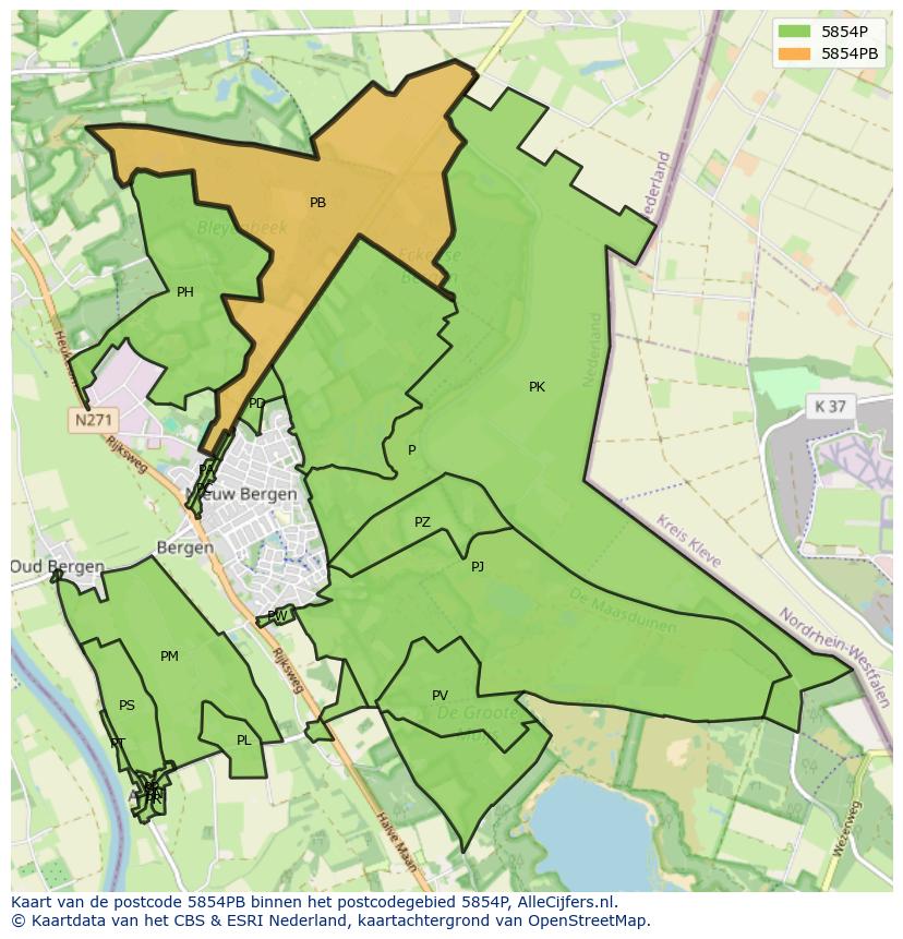 Afbeelding van het postcodegebied 5854 PB op de kaart.