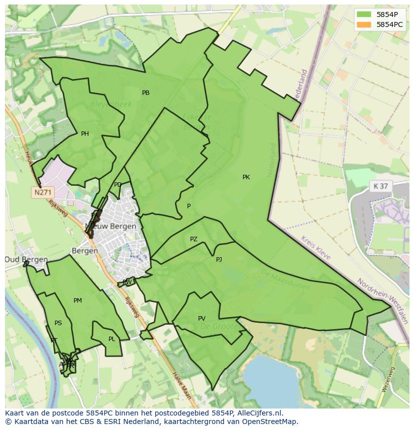 Afbeelding van het postcodegebied 5854 PC op de kaart.