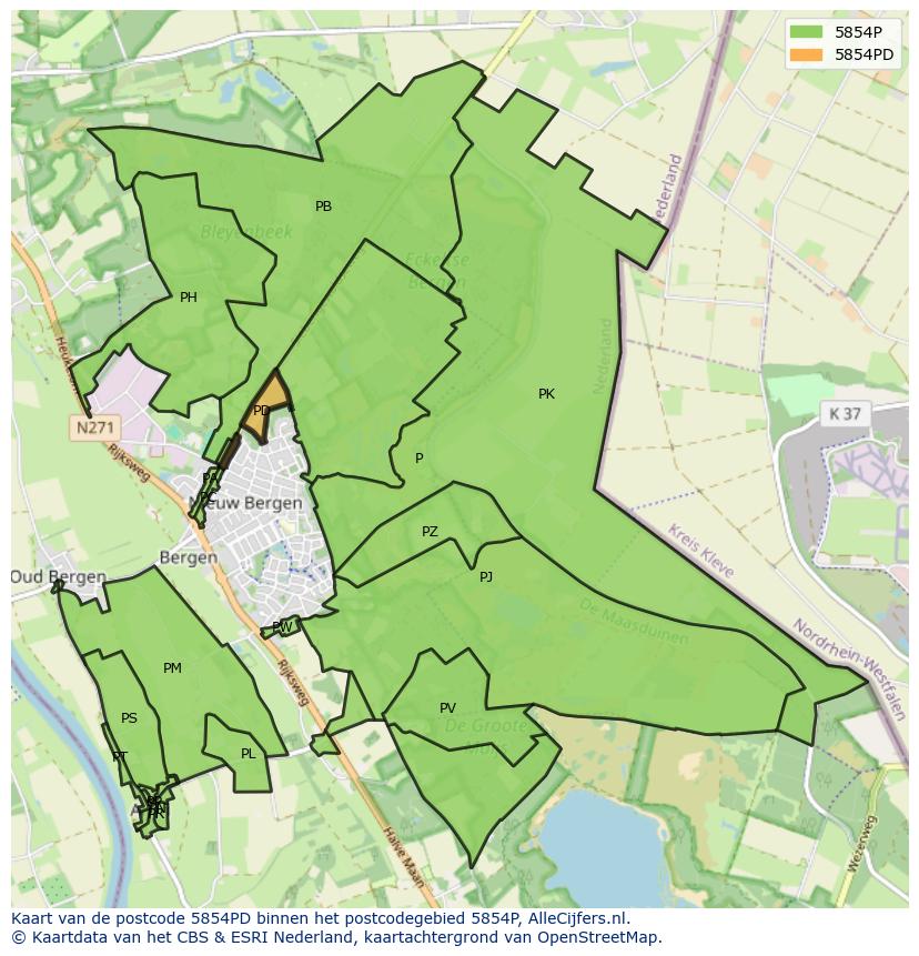 Afbeelding van het postcodegebied 5854 PD op de kaart.