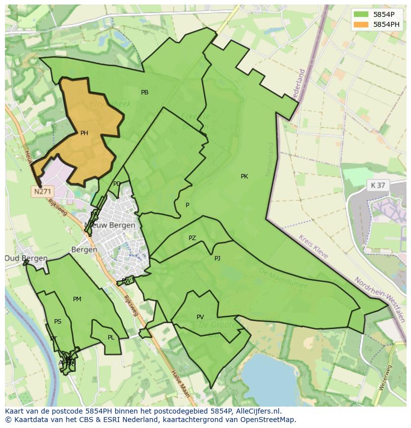 Afbeelding van het postcodegebied 5854 PH op de kaart.