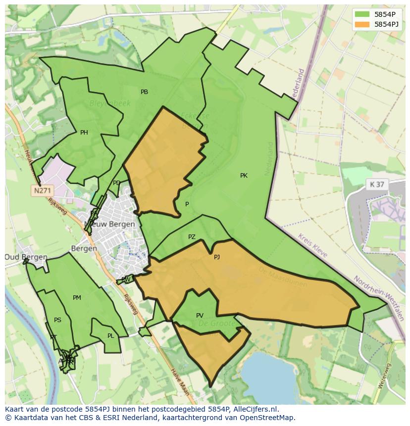 Afbeelding van het postcodegebied 5854 PJ op de kaart.