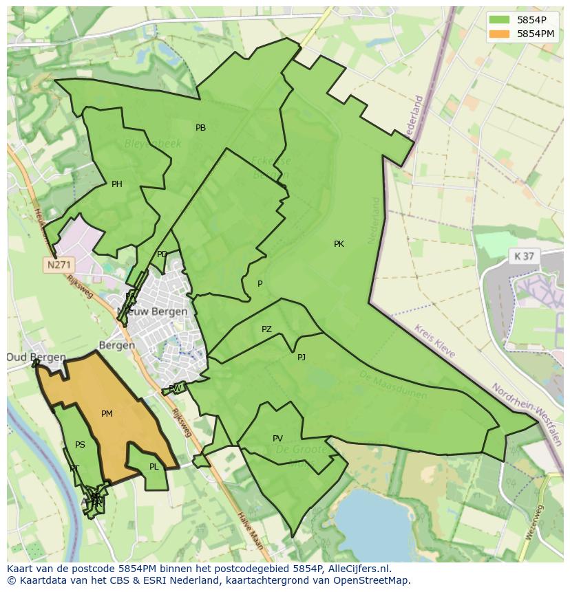 Afbeelding van het postcodegebied 5854 PM op de kaart.