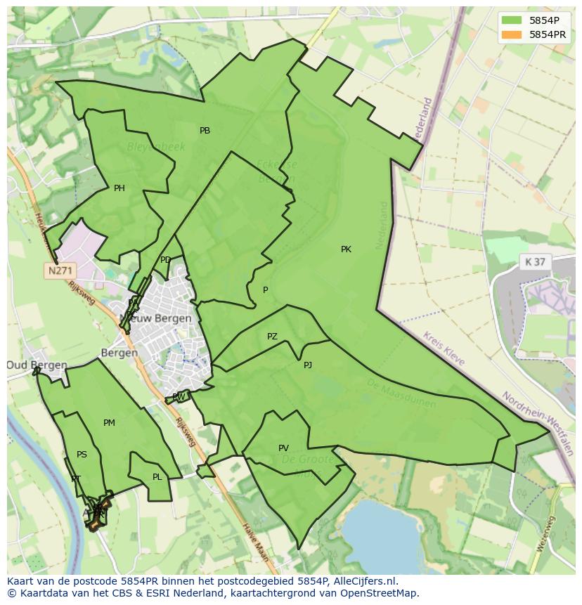 Afbeelding van het postcodegebied 5854 PR op de kaart.