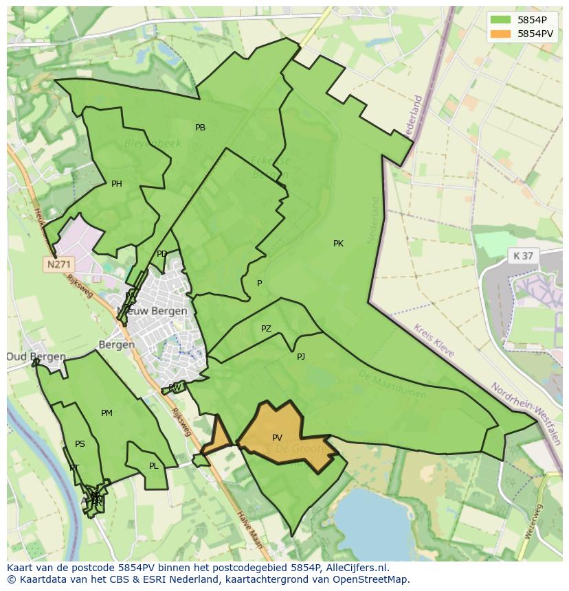 Afbeelding van het postcodegebied 5854 PV op de kaart.