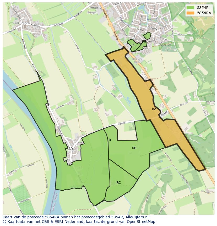 Afbeelding van het postcodegebied 5854 RA op de kaart.