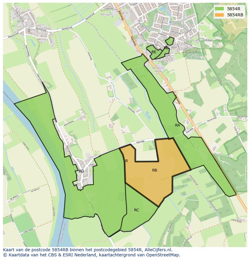 Afbeelding van het postcodegebied 5854 RB op de kaart.