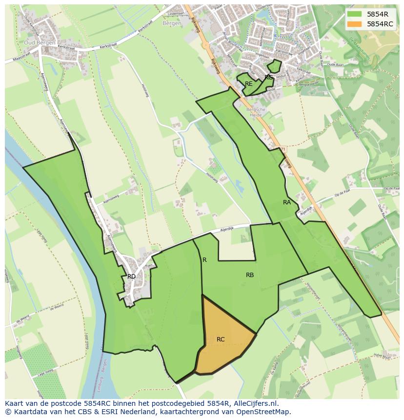 Afbeelding van het postcodegebied 5854 RC op de kaart.