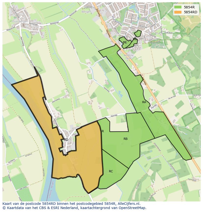 Afbeelding van het postcodegebied 5854 RD op de kaart.