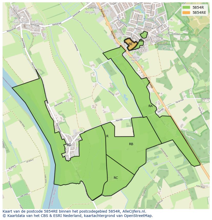 Afbeelding van het postcodegebied 5854 RE op de kaart.