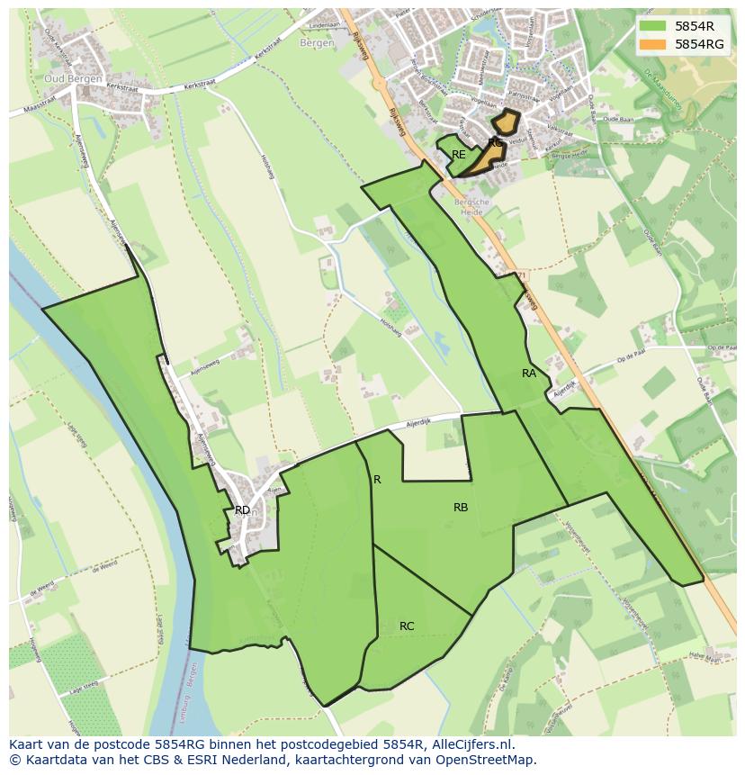 Afbeelding van het postcodegebied 5854 RG op de kaart.