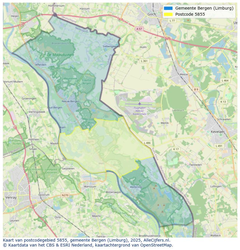 Afbeelding van het postcodegebied 5855 op de kaart.