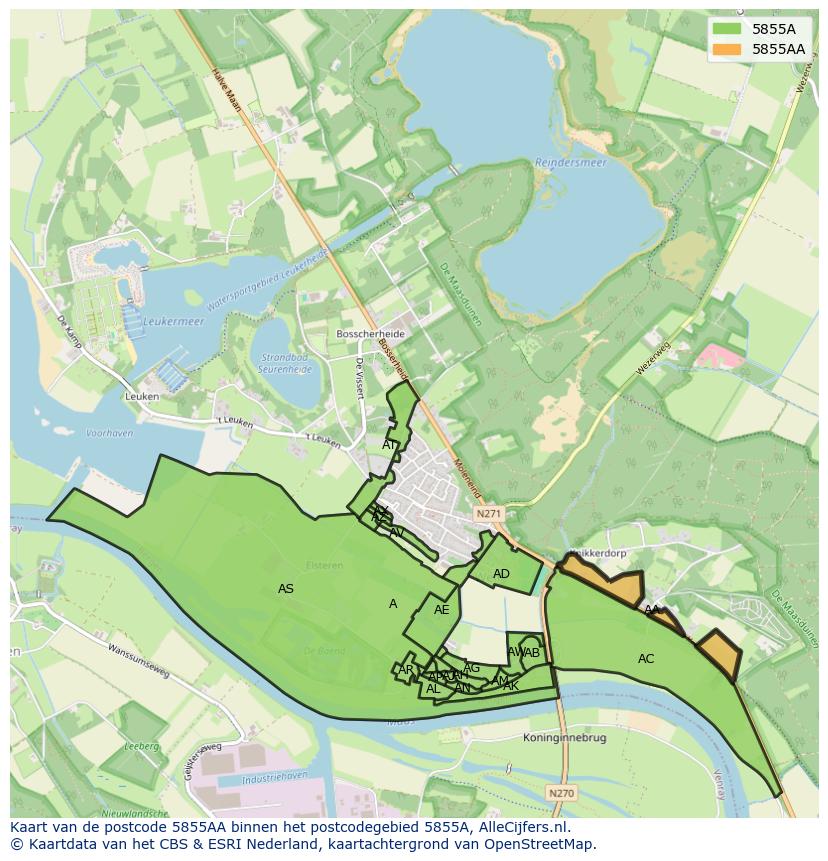 Afbeelding van het postcodegebied 5855 AA op de kaart.