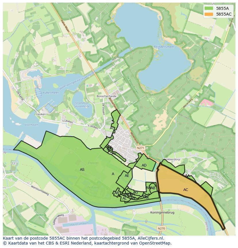 Afbeelding van het postcodegebied 5855 AC op de kaart.