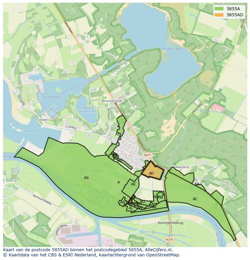 Afbeelding van het postcodegebied 5855 AD op de kaart.