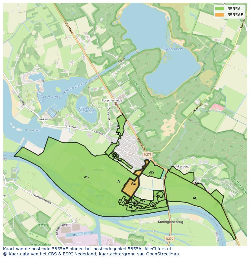 Afbeelding van het postcodegebied 5855 AE op de kaart.