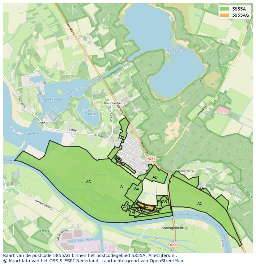 Afbeelding van het postcodegebied 5855 AG op de kaart.