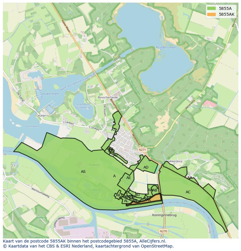 Afbeelding van het postcodegebied 5855 AK op de kaart.