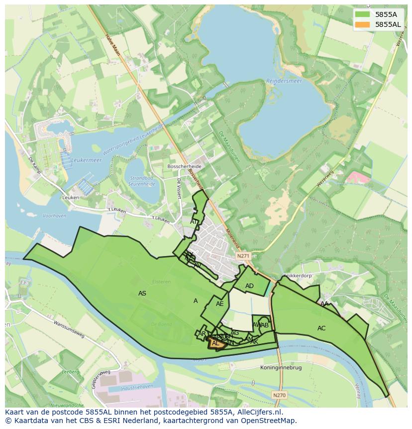 Afbeelding van het postcodegebied 5855 AL op de kaart.