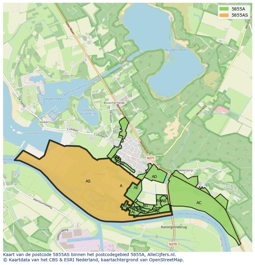 Afbeelding van het postcodegebied 5855 AS op de kaart.