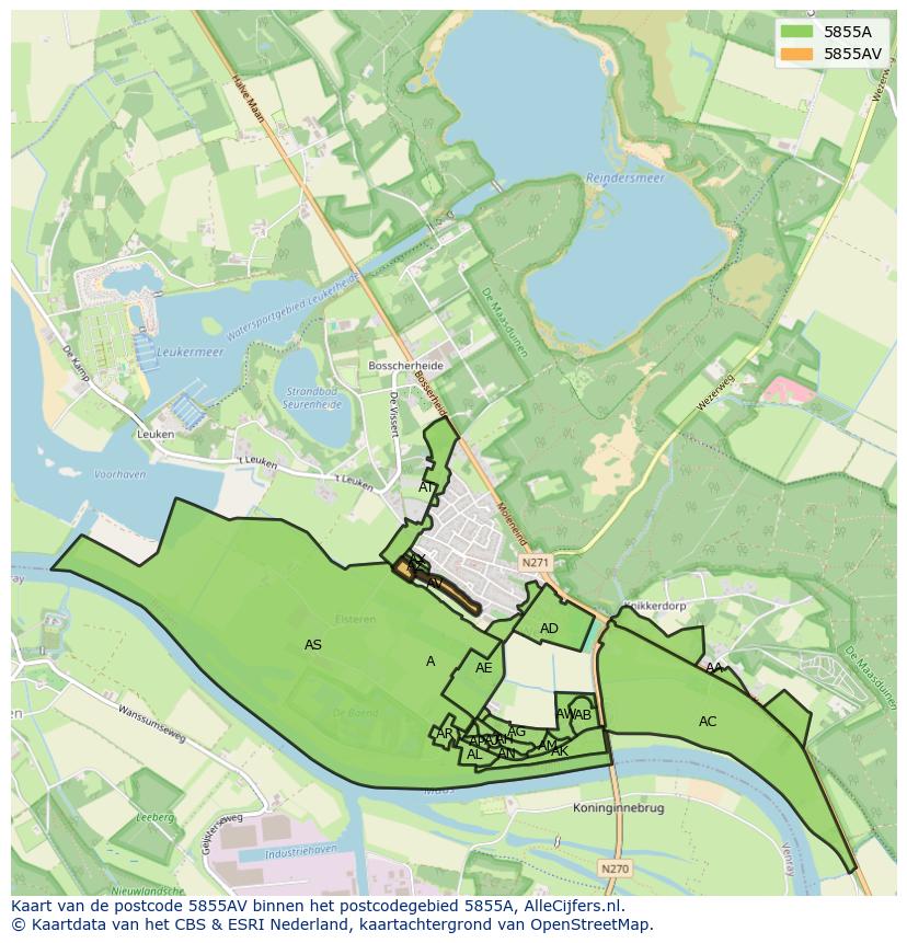 Afbeelding van het postcodegebied 5855 AV op de kaart.