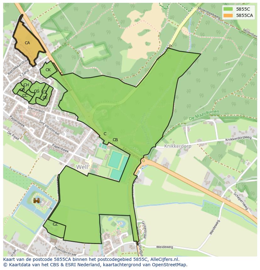 Afbeelding van het postcodegebied 5855 CA op de kaart.