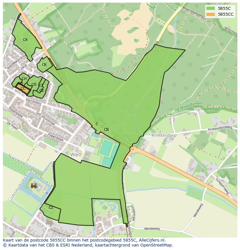 Afbeelding van het postcodegebied 5855 CC op de kaart.