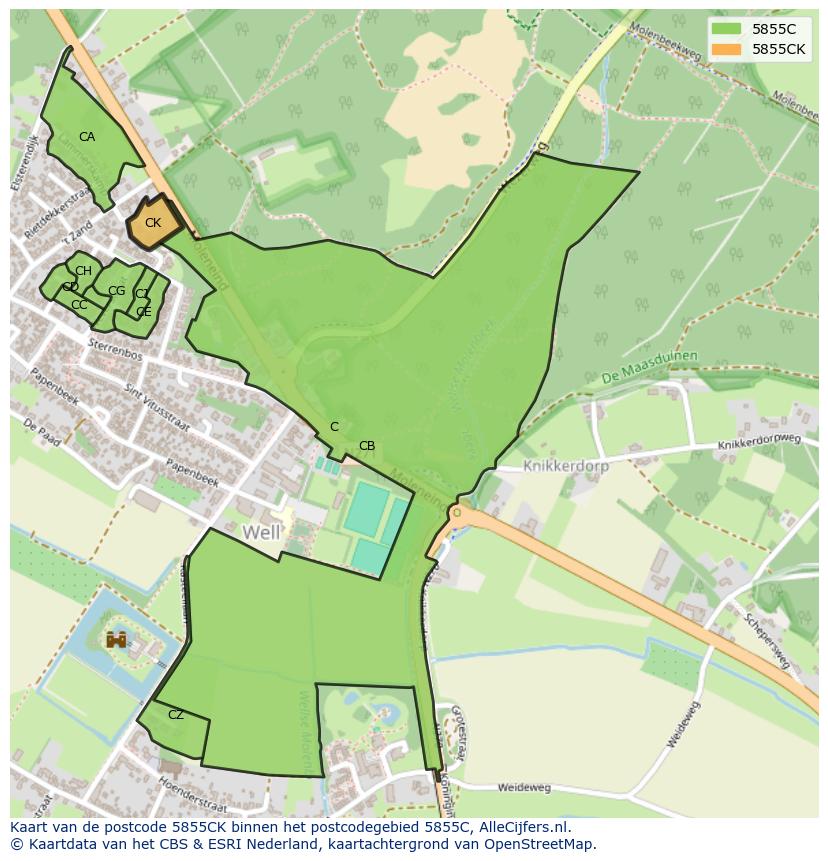 Afbeelding van het postcodegebied 5855 CK op de kaart.