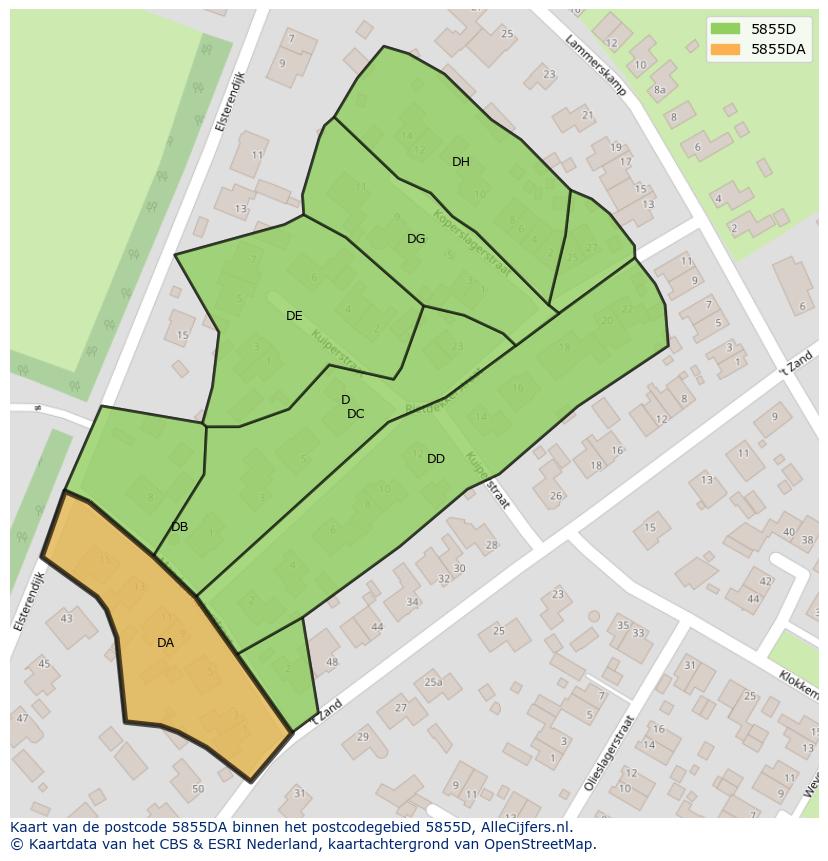 Afbeelding van het postcodegebied 5855 DA op de kaart.