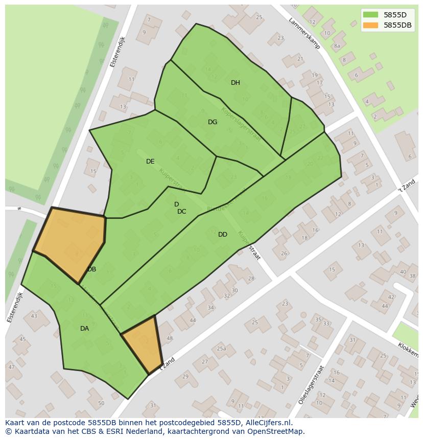 Afbeelding van het postcodegebied 5855 DB op de kaart.