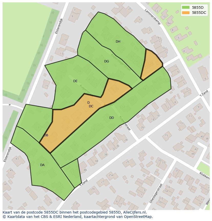 Afbeelding van het postcodegebied 5855 DC op de kaart.