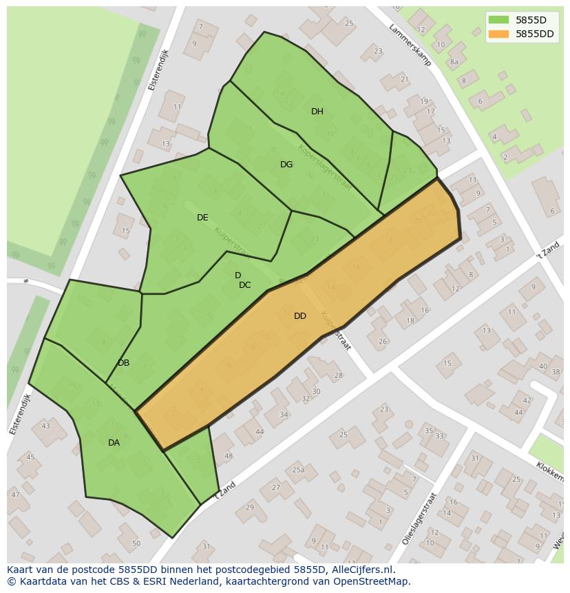 Afbeelding van het postcodegebied 5855 DD op de kaart.