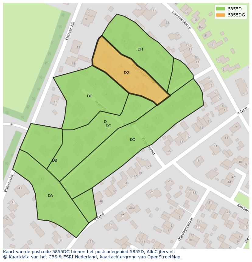 Afbeelding van het postcodegebied 5855 DG op de kaart.