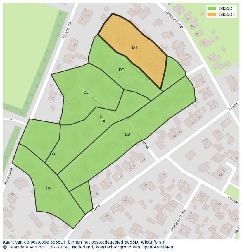 Afbeelding van het postcodegebied 5855 DH op de kaart.