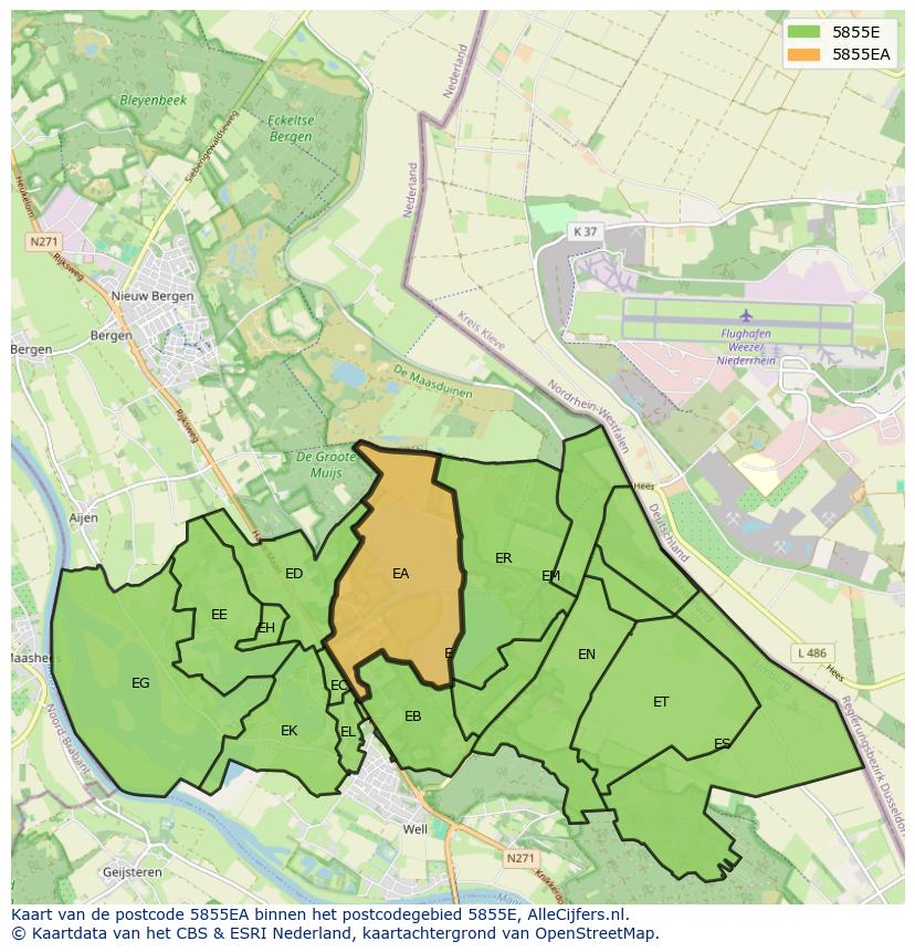 Afbeelding van het postcodegebied 5855 EA op de kaart.