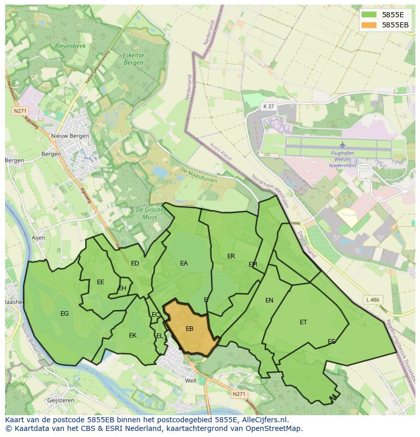 Afbeelding van het postcodegebied 5855 EB op de kaart.
