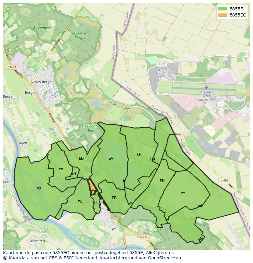 Afbeelding van het postcodegebied 5855 EC op de kaart.