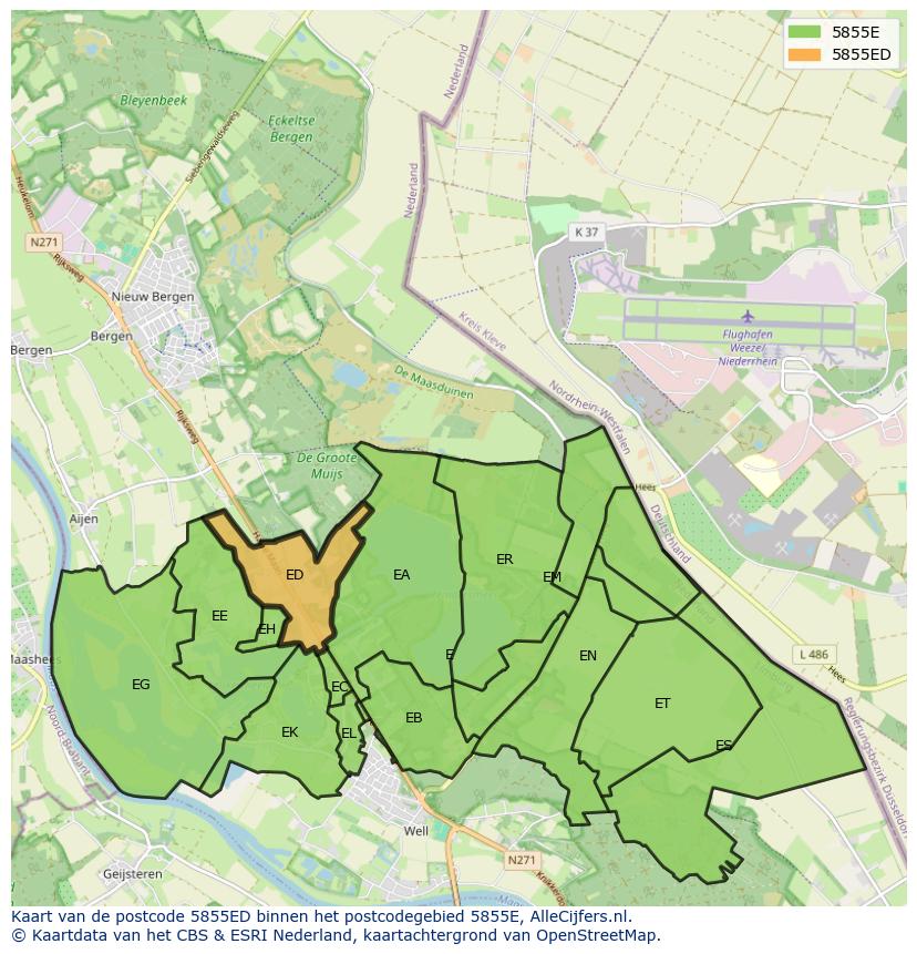 Afbeelding van het postcodegebied 5855 ED op de kaart.
