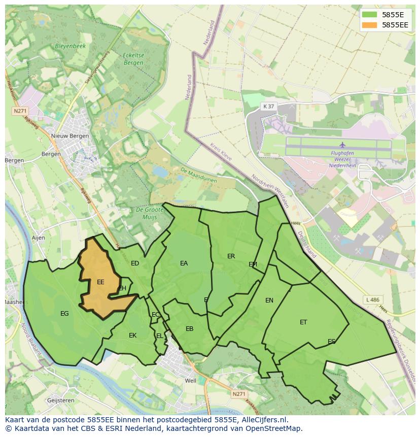 Afbeelding van het postcodegebied 5855 EE op de kaart.