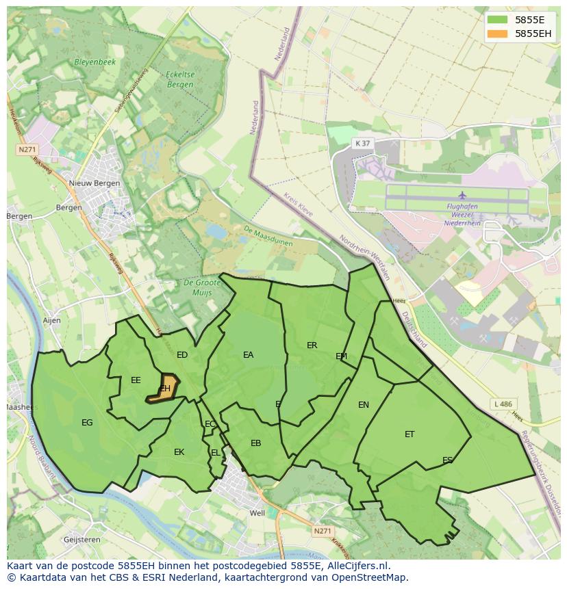 Afbeelding van het postcodegebied 5855 EH op de kaart.