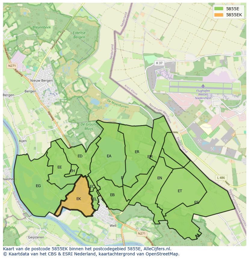 Afbeelding van het postcodegebied 5855 EK op de kaart.
