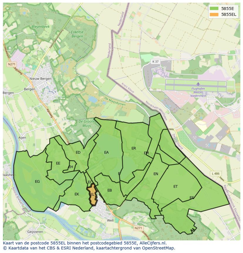 Afbeelding van het postcodegebied 5855 EL op de kaart.