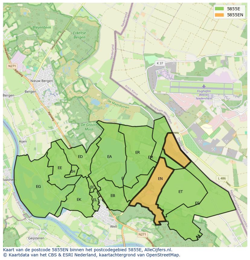 Afbeelding van het postcodegebied 5855 EN op de kaart.