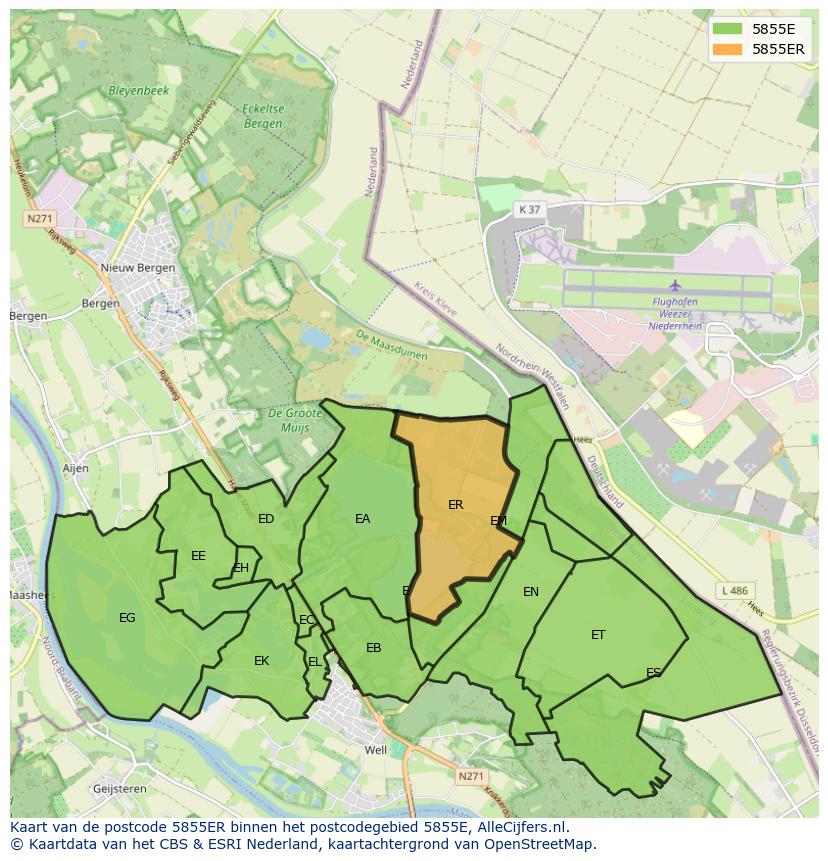 Afbeelding van het postcodegebied 5855 ER op de kaart.