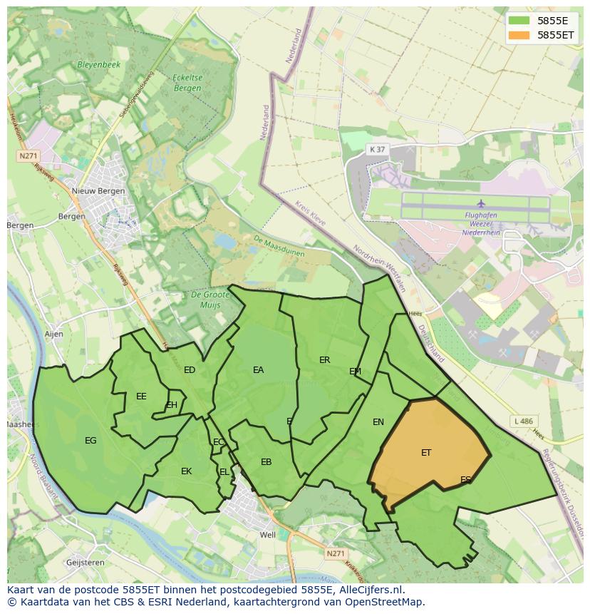 Afbeelding van het postcodegebied 5855 ET op de kaart.