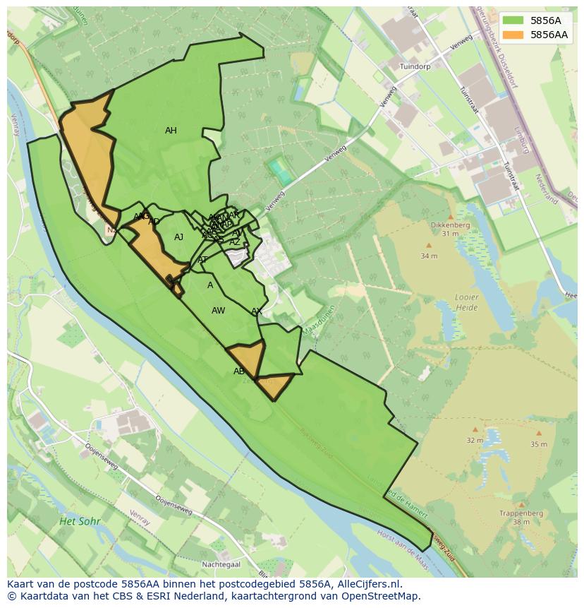 Afbeelding van het postcodegebied 5856 AA op de kaart.