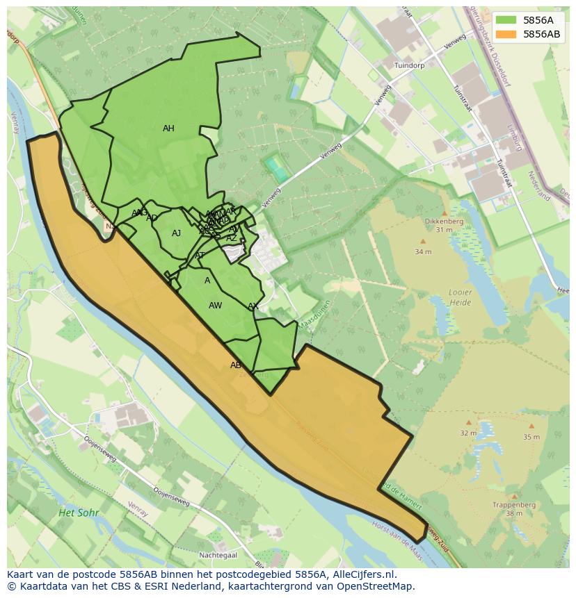 Afbeelding van het postcodegebied 5856 AB op de kaart.